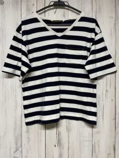 CIAOPANIC チャオパニック 胸ポケットボーダーVネックTシャツ 紺 白