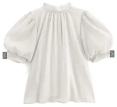 楊柳ラメシフォン リボンバルーンスリーブ　ブラウス[tg629] グレイル