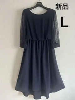 新品タグ付き☆シンプル華やかネイビー フレアワンピース TRTRUDEA 11号