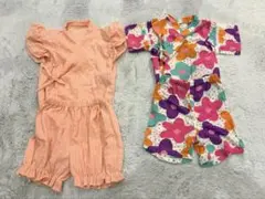 均一SALE‼️２点セット花柄 ベビー甚平 サイズ90、無地100〜110