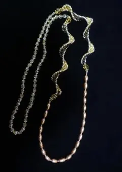 【新品未使用】ロングネックレス　クリスタル　ハンドメイド　ステッチ　ブロンズ