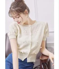 リボン付き 半袖ニットカーディガン　toccoclosetのサムネイル