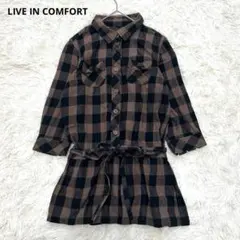 【LIVE IN COMFORT】フェリシモ チェック柄 チュニックシャツ Ｍ
