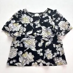 美品 me&me couture 日本製 コットンブラウス シャツ 花 ブラックのサムネイル