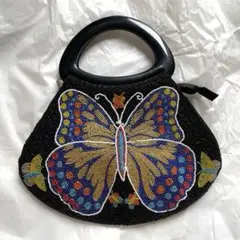 ヴィンテージ　アンティーク　昭和レトロ　ビーズ　刺繍　バッグ