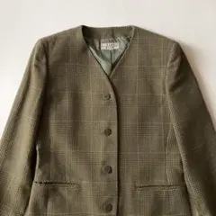 vintage ノーカラー ウール ジャケット チェック柄 80s 90s