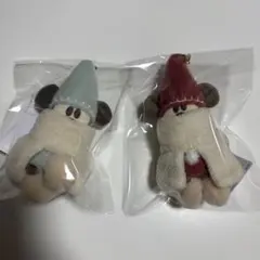 ディズニー クリスマス　リルリンリン　ぬいぐるみバッジ　水色　赤