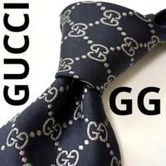 GUCCI グッチ GG柄 総柄 ロゴ刺繍 高級 シルク ネクタイ ブラック