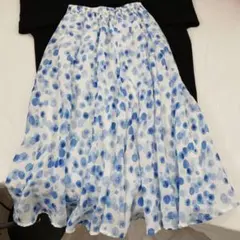 プリント Aライン 綺麗め ロングスカート 着心地いい ブルー 絶対欲しい