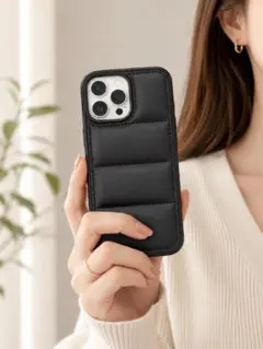 高級感レザー調 キルティングスマホケース iPhone16ケース 黒/ブラック