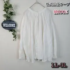 【株式会社オーブ】スタンドカラーシャツ LL-3L ホワイト 綿100% 大きめ