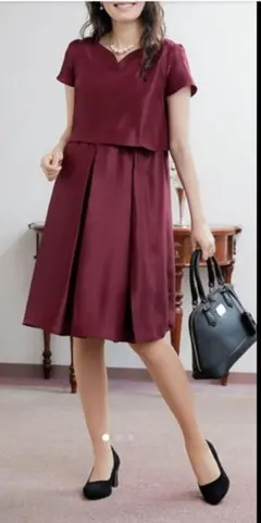 授乳服　マタニティ　ドレス　結婚式　フォーマル　L　ボルドー