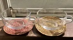 昭和レトロ　アデリア　アデレックス　ガラスのカップとコースター　2個セット