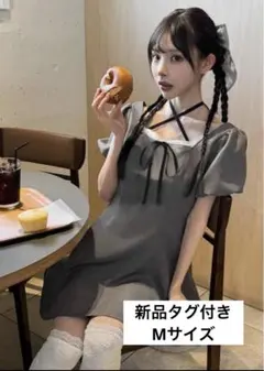 ♬GRL ワンピース tu1655 リボンバルーンワンピース　M