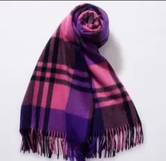 ジョシュアエリス　カシミヤ　大判ストール　プライマリーブラックウォッチ　ピンク