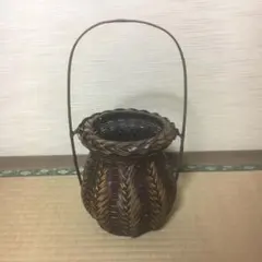 竹細工　手付竹花籠　編み籠　生花　華道　　インテリア　花器　花入　竹工芸