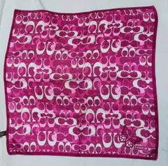 美品 COACH コーチ シルクスカーフ ピンク シグネチャー 蝶 54cm​