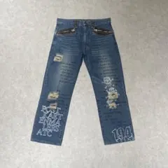 InTheAttic L グランジ y2k 英字 髑髏 プリント デニムパンツのサムネイル