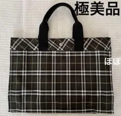 極美品 バーバリー ブルーレーベル チェック トートバッグ グリーン