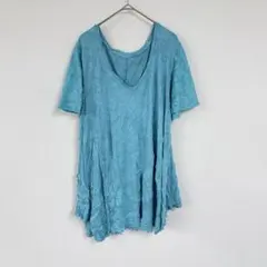 チュニック【F】水色 半袖 無地風 シンプル カジュアル