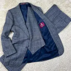 最高級 美品 ダーバン スーツ スリーピース シルク混 チェック セットアップ