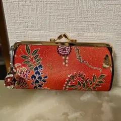 花柄がま口財布 オレンジ