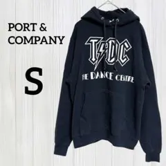 PORT & COMPANY【S】パーカー ブラック 裏起毛 ロゴ ヴィンテージ