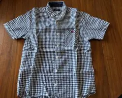 極美品　バーバリーブラックレーベル　チェック柄　半袖シャツ　青　【Mサイズ】
