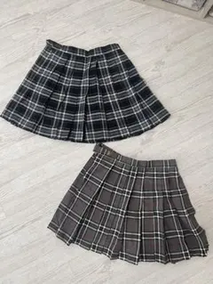 スクールスカート 2着セット 黒とグレーのチェック柄