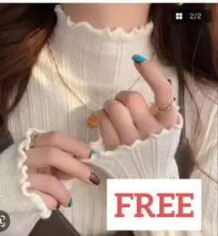 ハイネックメロウリブニット無地フリル セミタートルネック 長袖 秋冬クリーム