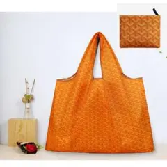 ●新品●大容量 エコバッグ L＜オレンジ色柄＞マイバッグ トートバッグ レジ袋