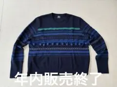 ネイビー ストライプ ポンポン ニット M