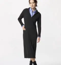 新品タグ付き　ユニクロ　UNIQLO ハーフジップニットリブワンピースブラック