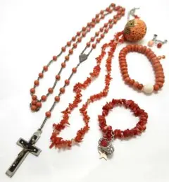 Y3974-5 赤珊瑚 ネックレス等 アクセサリー 9点セット 総重量72.0g