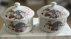 新品 有田 波佐見焼 西浦琴峰 透かし編み 網梅濃(朱と藍) 蓋物(大) 2個