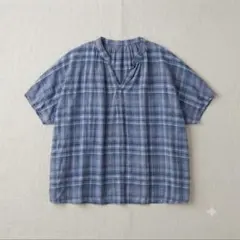 nest Robe チェック柄 半袖ブラウス ネイビーのサムネイル