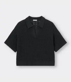 GU 透かし編みスキッパーポロセーター　ブラック