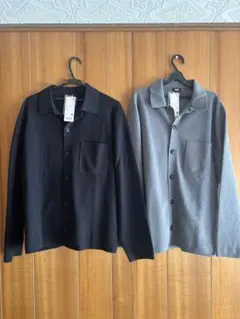 ユニクロ　ミラノリブシャツカーディガン L グレー/ブラック　2枚セット