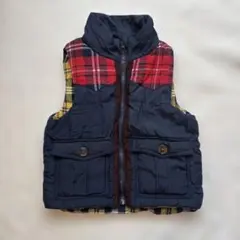 ネイビー・赤チェック柄ダウンベスト　キッズ　120