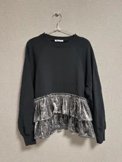 美品　BEAUTY&YOUTH スウェットxベロアティアード プルオーバー