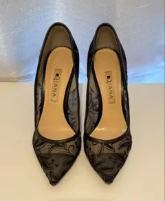 Diana フラワー刺繍 黒 ハイヒール