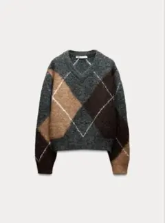 ZARA ザラ ダイヤモンド柄ニットセーター アーガイル