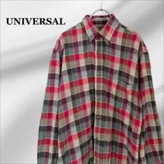 『ユニバーサル』シャツ ネルシャツ 【F】赤系 チェック コットン 長袖 大きい