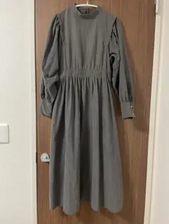 スウェード調 グレー 長袖 ロングワンピース