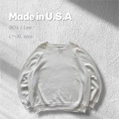 【90s】USA製スウェットLee無地ソリッド白L〜XL相当短丈ラグラン古着