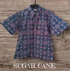 SUGAR CANE 半袖 ハーフボタンシャツ 総柄 ネイビーのサムネイル