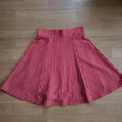 赤と白黒のストライプ フレアスカート 膝丈 M