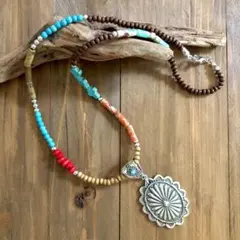 ボヘミアンターコイズシルバーネックレス352