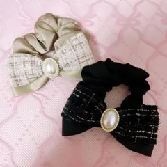 GRL パールツイードリボンシュシュ