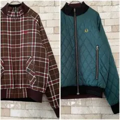 フレッドペリー リバーシブルジャケット 刺繍ロゴ チェック柄 キルティング S